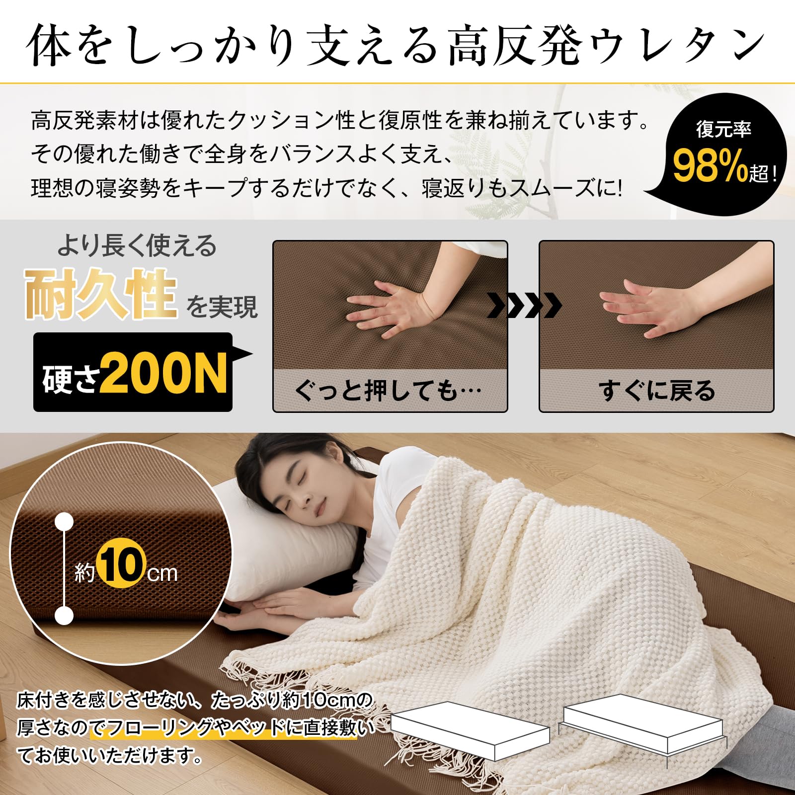 Amazon｜Keusnix 高反発マットレス ダブル 極厚10cm 25D 200N